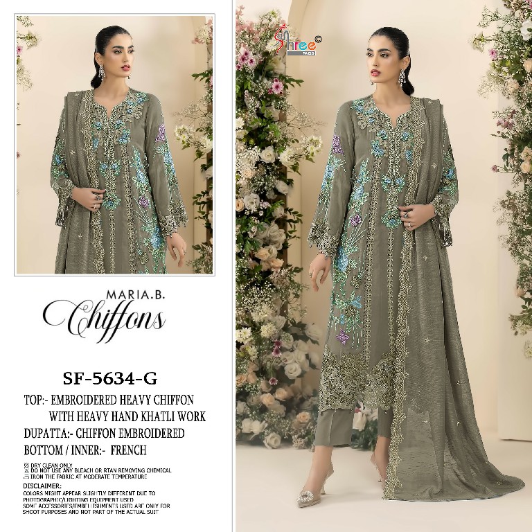 SHREE FABS D.NO 5634E TO 5634H WHOLESALE CHIFFON PAKISTANI POPULAR DESIGN UNSTITCH SALWAR SUITS SUPPLIER