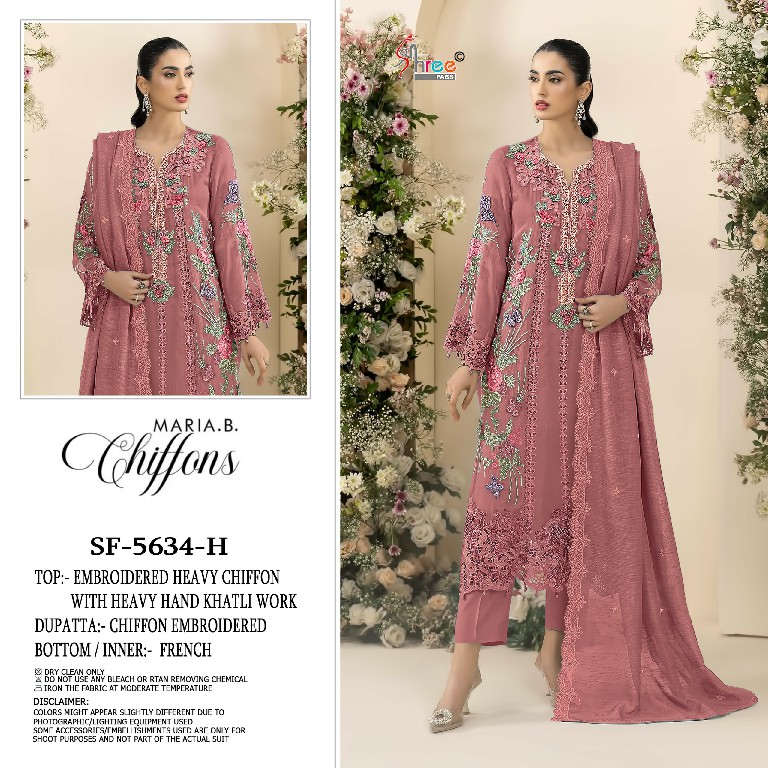 SHREE FABS D.NO 5634E TO 5634H WHOLESALE CHIFFON PAKISTANI POPULAR DESIGN UNSTITCH SALWAR SUITS SUPPLIER