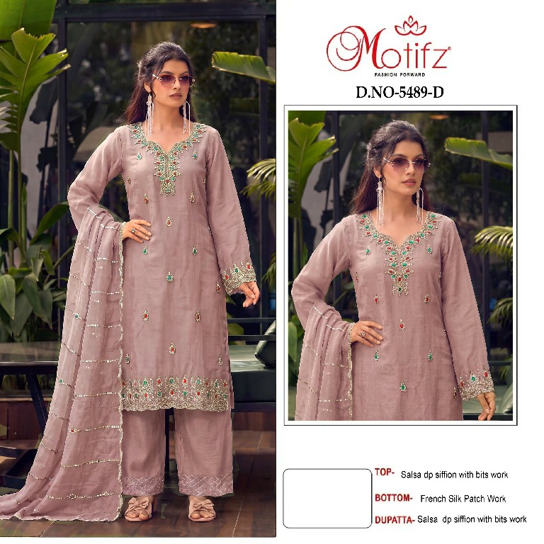 MOTIFZ D.NO 5489 WHOLESALE SALSA CHIFFON WITH BEATS WORK PAKISTANI UNSTITCH SALWAR SUITS EXPORTER