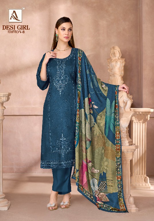 ALOK SUIT DESI GIRL VOL 8 WHOLESALE VISCOSE RAYON DESIGNER WORK UNSTITCH SALWAR SUITS EXPORTER