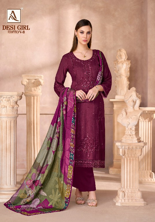 ALOK SUIT DESI GIRL VOL 8 WHOLESALE VISCOSE RAYON DESIGNER WORK UNSTITCH SALWAR SUITS EXPORTER