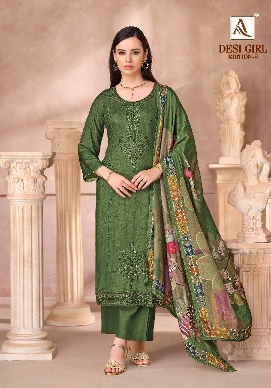 ALOK SUIT DESI GIRL VOL 8 WHOLESALE VISCOSE RAYON DESIGNER WORK UNSTITCH SALWAR SUITS EXPORTER