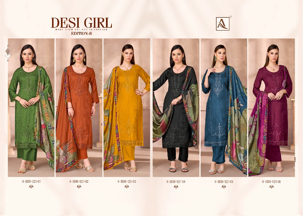 ALOK SUIT DESI GIRL VOL 8 WHOLESALE VISCOSE RAYON DESIGNER WORK UNSTITCH SALWAR SUITS EXPORTER