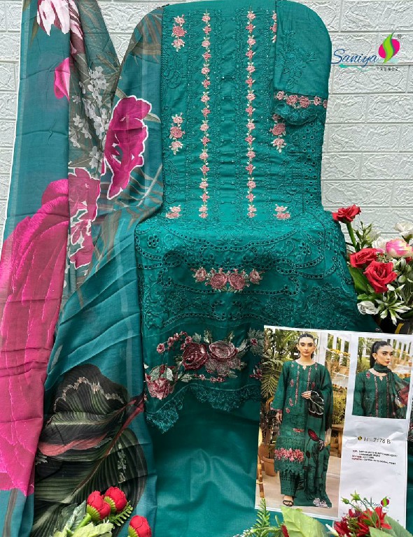 SANIYA TRENDZ D.NO 7178 WHOLESALE COTTON CHIKANKARI EMBROIDERED UNSTITCH SALWAR SUITS FOR EXPORT