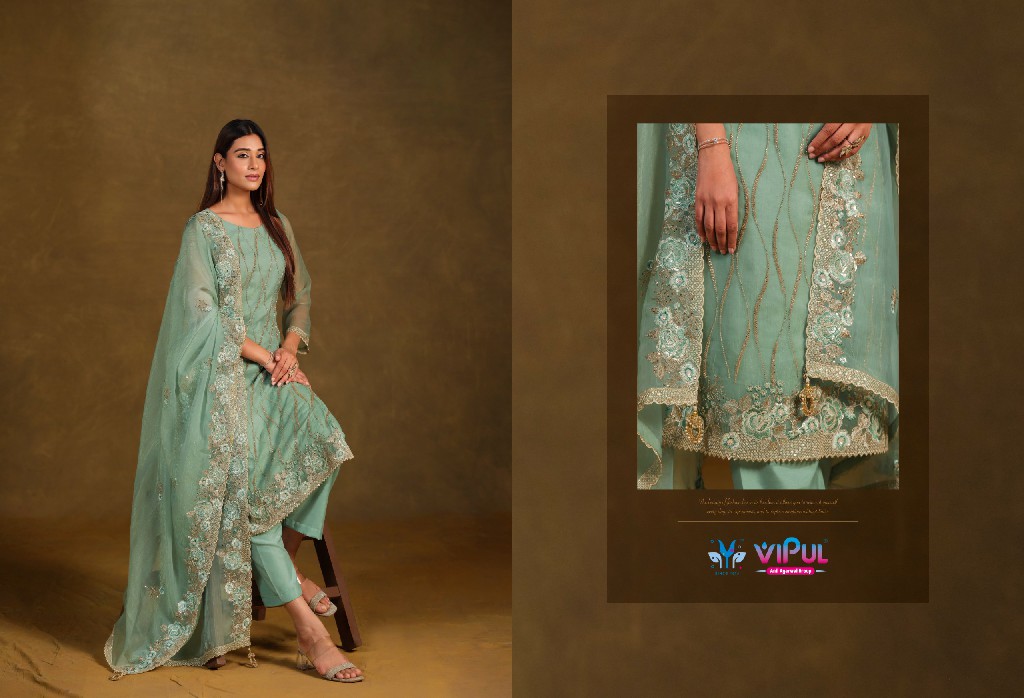 VIPUL AVIRA WHOLESALE GOLD CRINKLE CHIFFON BEAUTIFUL WORK UNSTITCH SALWAR SUITS FOR EXPORT