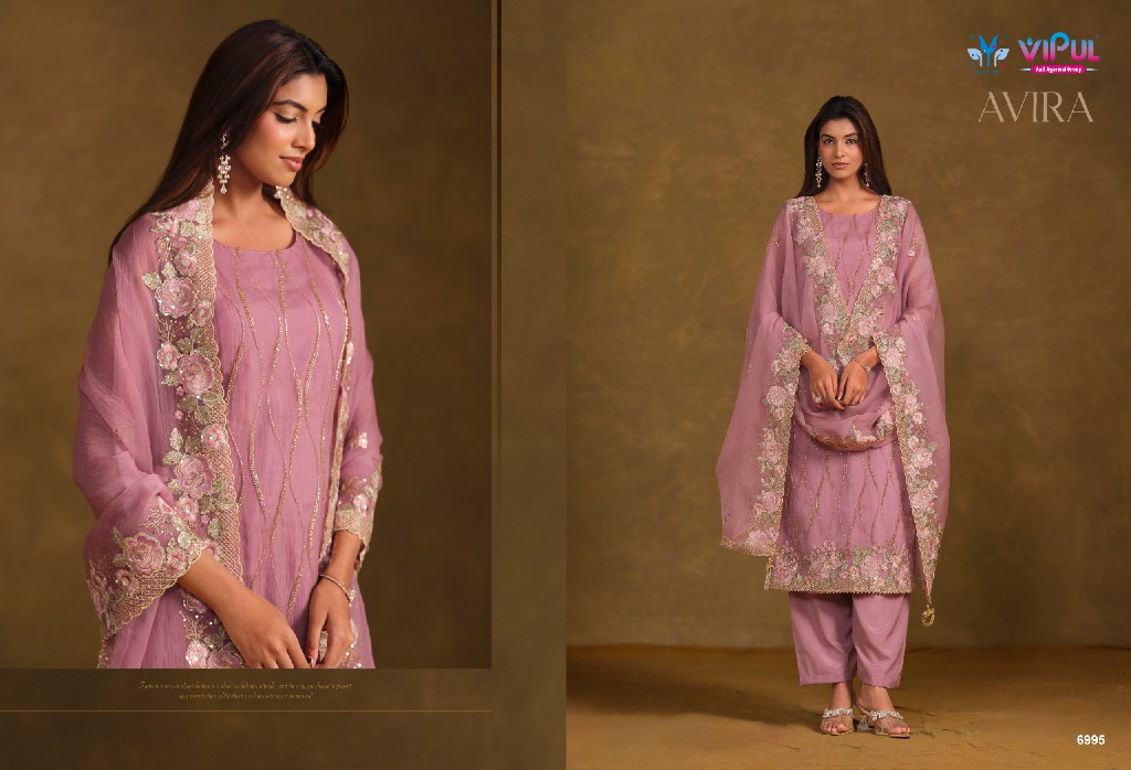 VIPUL AVIRA WHOLESALE GOLD CRINKLE CHIFFON BEAUTIFUL WORK UNSTITCH SALWAR SUITS FOR EXPORT