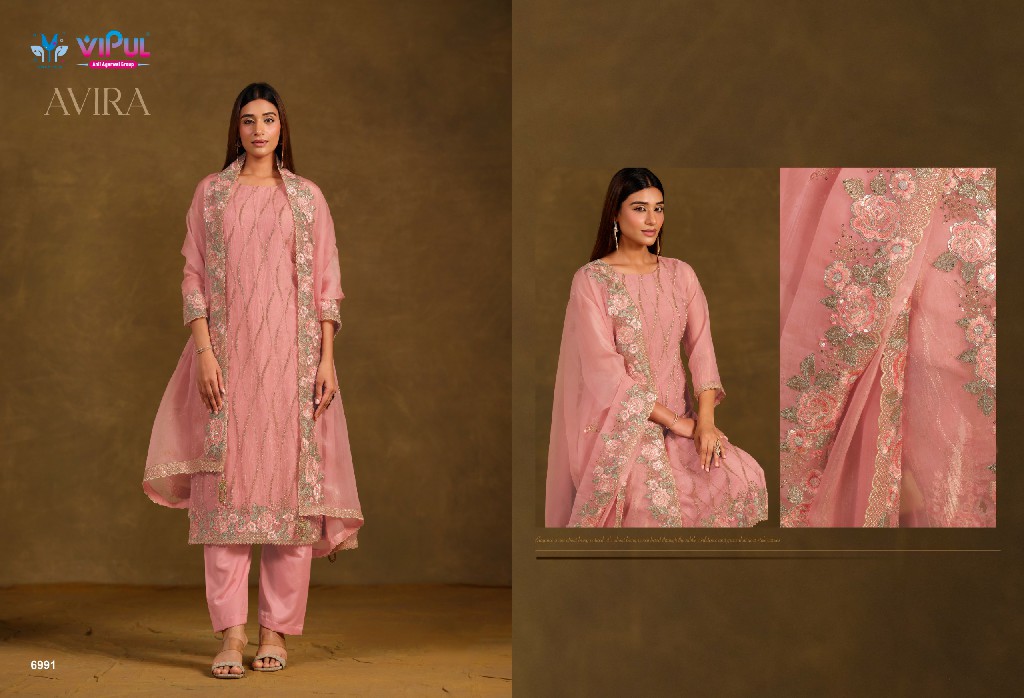 VIPUL AVIRA WHOLESALE GOLD CRINKLE CHIFFON BEAUTIFUL WORK UNSTITCH SALWAR SUITS FOR EXPORT
