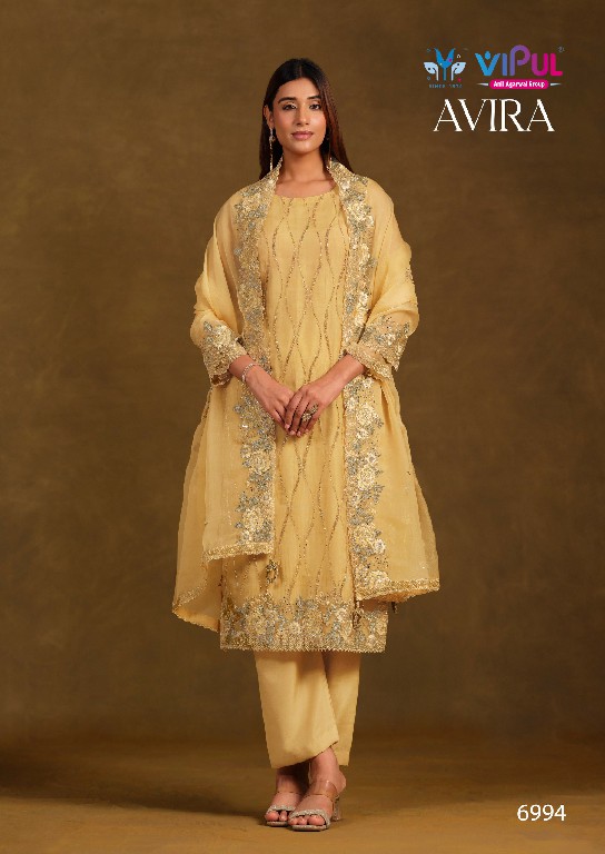 VIPUL AVIRA WHOLESALE GOLD CRINKLE CHIFFON BEAUTIFUL WORK UNSTITCH SALWAR SUITS FOR EXPORT