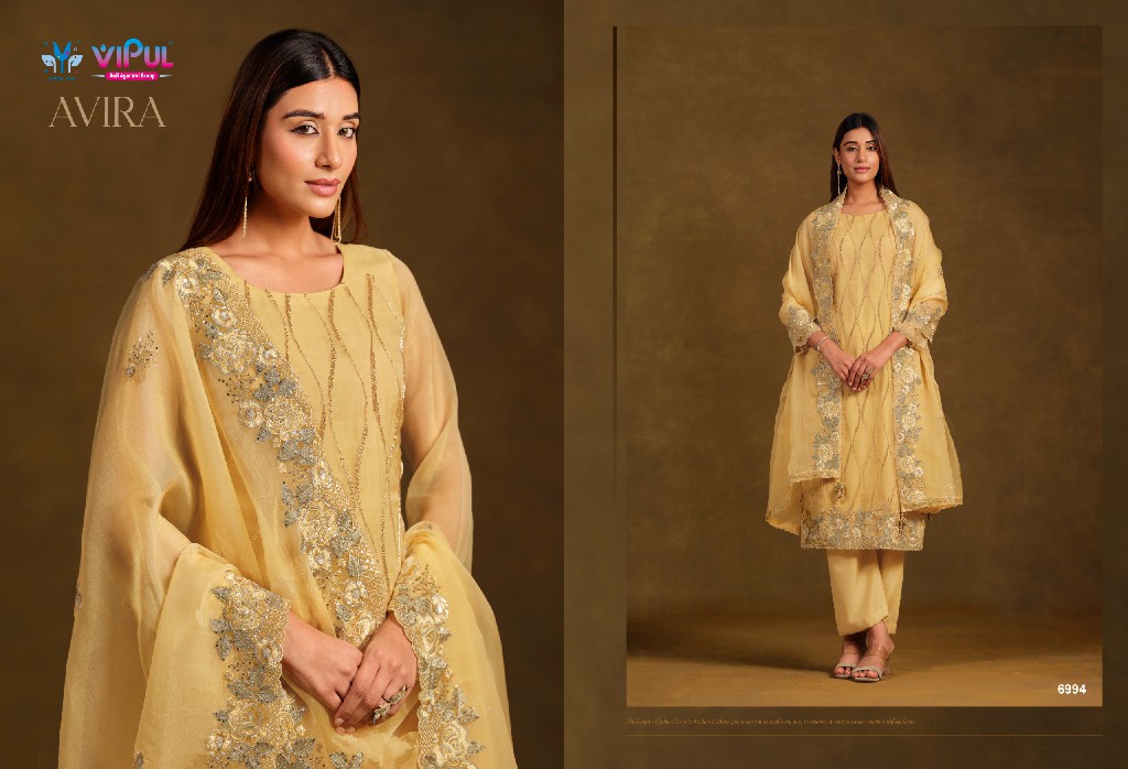 VIPUL AVIRA WHOLESALE GOLD CRINKLE CHIFFON BEAUTIFUL WORK UNSTITCH SALWAR SUITS FOR EXPORT