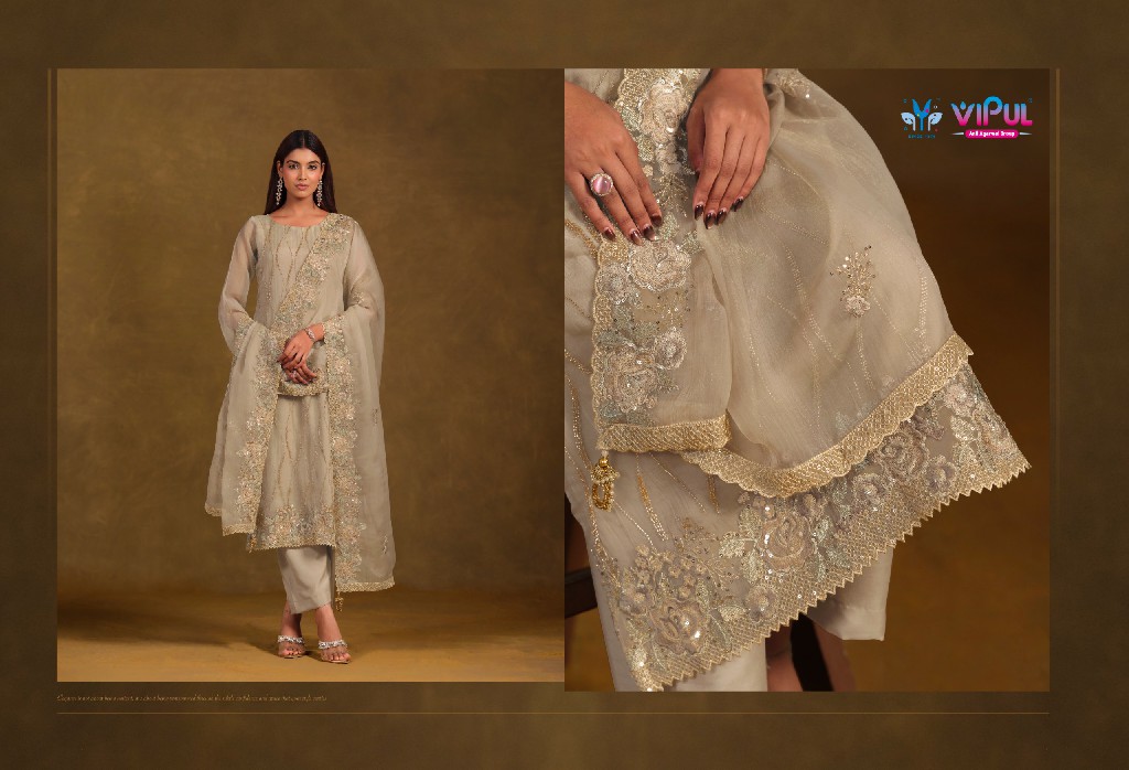 VIPUL AVIRA WHOLESALE GOLD CRINKLE CHIFFON BEAUTIFUL WORK UNSTITCH SALWAR SUITS FOR EXPORT