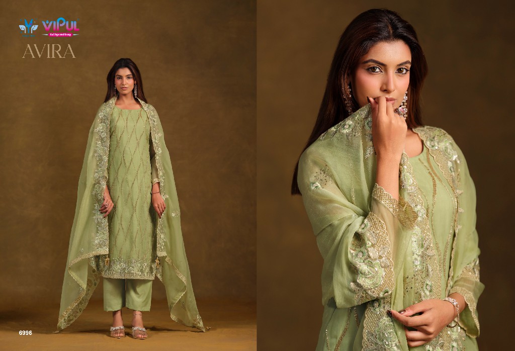 VIPUL AVIRA WHOLESALE GOLD CRINKLE CHIFFON BEAUTIFUL WORK UNSTITCH SALWAR SUITS FOR EXPORT