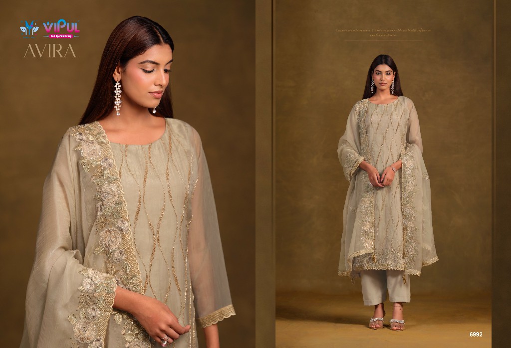 VIPUL AVIRA WHOLESALE GOLD CRINKLE CHIFFON BEAUTIFUL WORK UNSTITCH SALWAR SUITS FOR EXPORT