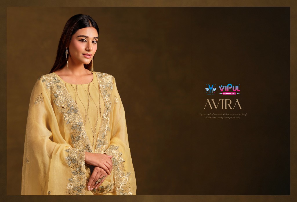 VIPUL AVIRA WHOLESALE GOLD CRINKLE CHIFFON BEAUTIFUL WORK UNSTITCH SALWAR SUITS FOR EXPORT