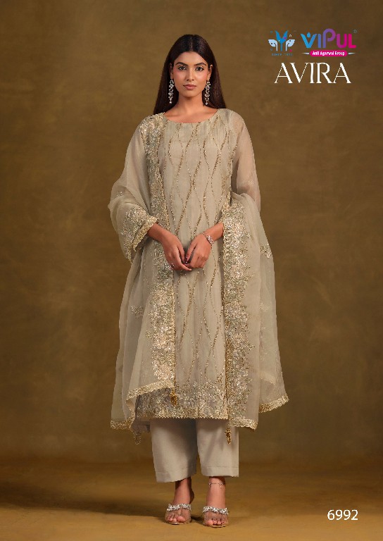 VIPUL AVIRA WHOLESALE GOLD CRINKLE CHIFFON BEAUTIFUL WORK UNSTITCH SALWAR SUITS FOR EXPORT