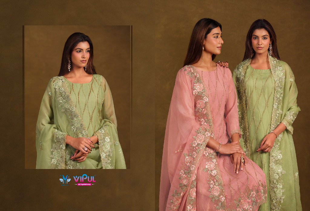 VIPUL AVIRA WHOLESALE GOLD CRINKLE CHIFFON BEAUTIFUL WORK UNSTITCH SALWAR SUITS FOR EXPORT