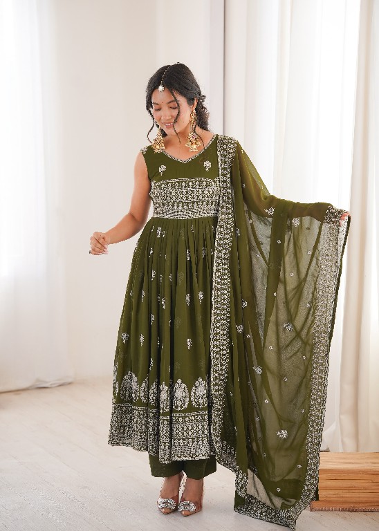SP SERIES D.NO SP-91 WHOLESALE READYMADE HEAVY FAUX GEORGETTE PARTY WEAR ANARKALI STYLE 3 PCS SUITS SUPPLIER