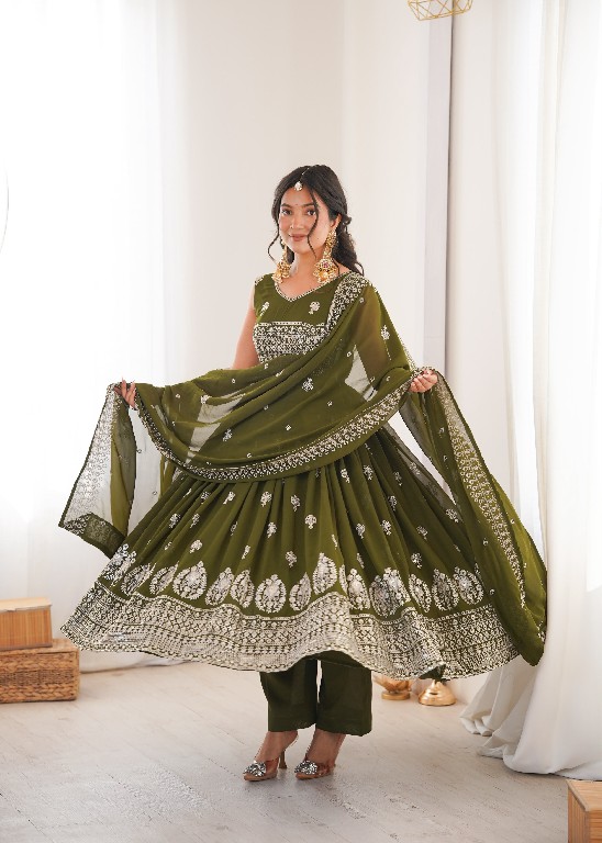 SP SERIES D.NO SP-91 WHOLESALE READYMADE HEAVY FAUX GEORGETTE PARTY WEAR ANARKALI STYLE 3 PCS SUITS SUPPLIER