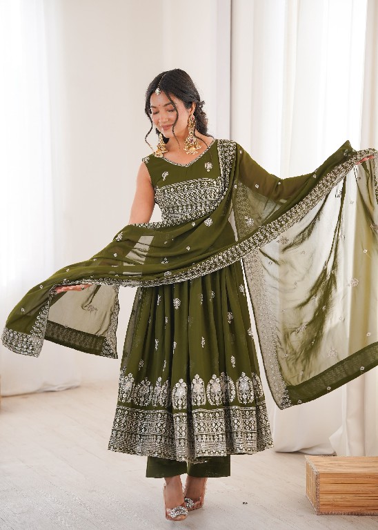 SP SERIES D.NO SP-91 WHOLESALE READYMADE HEAVY FAUX GEORGETTE PARTY WEAR ANARKALI STYLE 3 PCS SUITS SUPPLIER