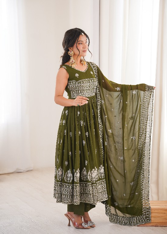 SP SERIES D.NO SP-91 WHOLESALE READYMADE HEAVY FAUX GEORGETTE PARTY WEAR ANARKALI STYLE 3 PCS SUITS SUPPLIER