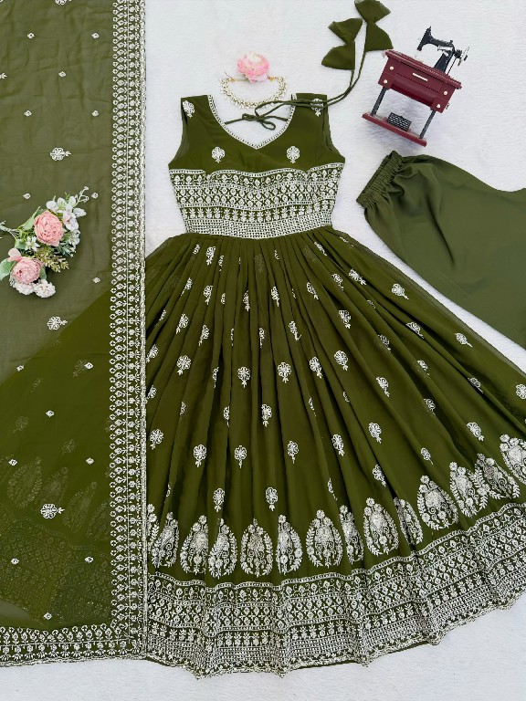SP SERIES D.NO SP-91 WHOLESALE READYMADE HEAVY FAUX GEORGETTE PARTY WEAR ANARKALI STYLE 3 PCS SUITS SUPPLIER
