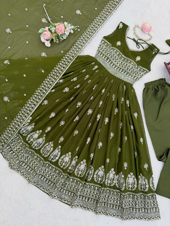 SP SERIES D.NO SP-91 WHOLESALE READYMADE HEAVY FAUX GEORGETTE PARTY WEAR ANARKALI STYLE 3 PCS SUITS SUPPLIER