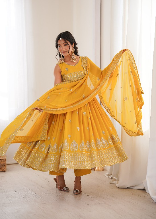 SP SERIES D.NO SP-91 WHOLESALE READYMADE HEAVY FAUX GEORGETTE PARTY WEAR ANARKALI STYLE 3 PCS SUITS SUPPLIER