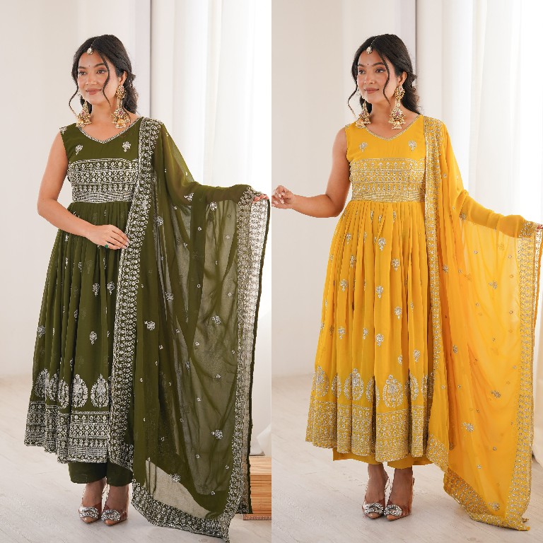 SP SERIES D.NO SP-91 WHOLESALE READYMADE HEAVY FAUX GEORGETTE PARTY WEAR ANARKALI STYLE 3 PCS SUITS SUPPLIER