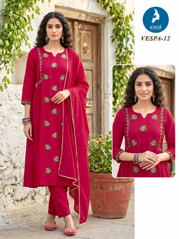 KAYA VESPA WHOLESALE READYMADE MULL CHANDERI BIG SIZE ANARKALI CONCEPT 3 PCS COMBO SET SUITS FOR EXPORT