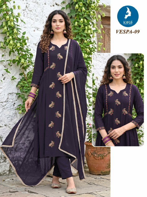KAYA VESPA WHOLESALE READYMADE MULL CHANDERI BIG SIZE ANARKALI CONCEPT 3 PCS COMBO SET SUITS FOR EXPORT