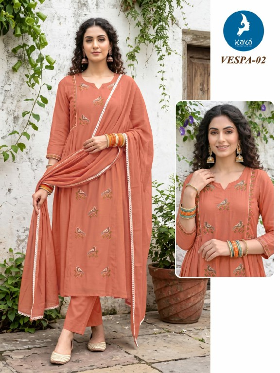 KAYA VESPA WHOLESALE READYMADE MULL CHANDERI BIG SIZE ANARKALI CONCEPT 3 PCS COMBO SET SUITS FOR EXPORT