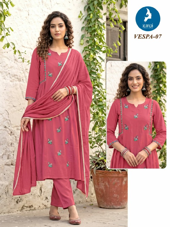 KAYA VESPA WHOLESALE READYMADE MULL CHANDERI BIG SIZE ANARKALI CONCEPT 3 PCS COMBO SET SUITS FOR EXPORT