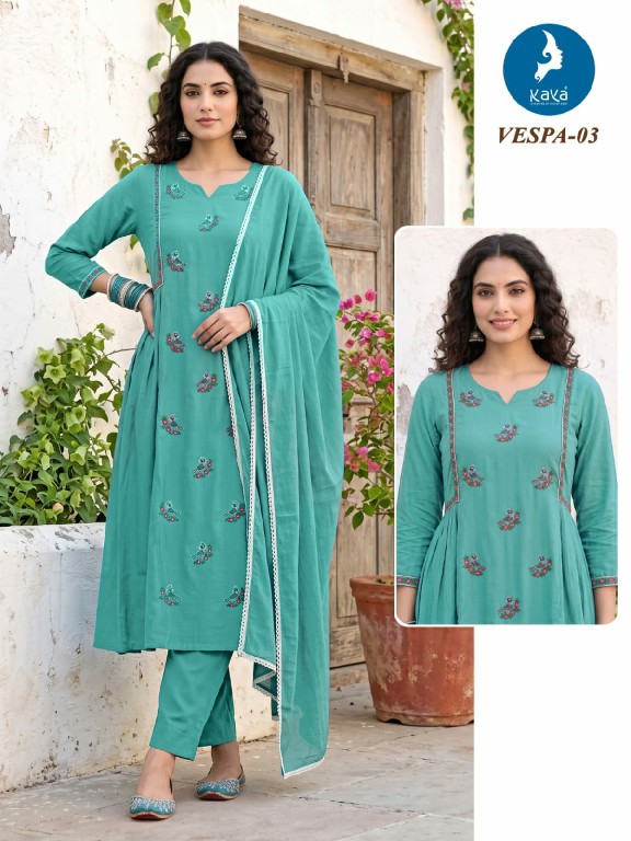 KAYA VESPA WHOLESALE READYMADE MULL CHANDERI BIG SIZE ANARKALI CONCEPT 3 PCS COMBO SET SUITS FOR EXPORT