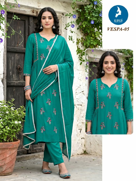 KAYA VESPA WHOLESALE READYMADE MULL CHANDERI BIG SIZE ANARKALI CONCEPT 3 PCS COMBO SET SUITS FOR EXPORT