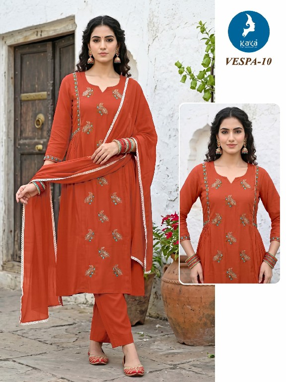 KAYA VESPA WHOLESALE READYMADE MULL CHANDERI BIG SIZE ANARKALI CONCEPT 3 PCS COMBO SET SUITS FOR EXPORT