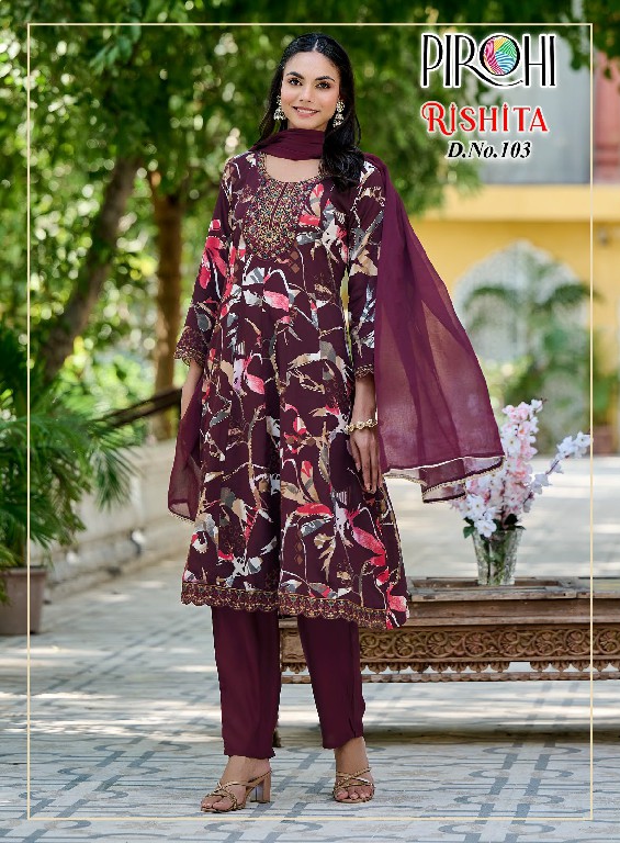 PIROHI RISHITA WHOLESALE READYMADE HEAVY RAYON WITH WORK AMARKALI 3 PCS COMBO SET SUITS EXPORTER