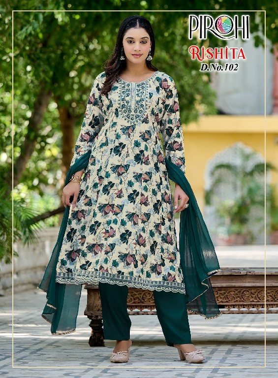 PIROHI RISHITA WHOLESALE READYMADE HEAVY RAYON WITH WORK AMARKALI 3 PCS COMBO SET SUITS EXPORTER