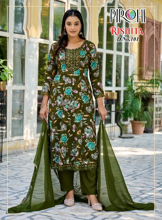 PIROHI RISHITA WHOLESALE READYMADE HEAVY RAYON WITH WORK AMARKALI 3 PCS COMBO SET SUITS EXPORTER