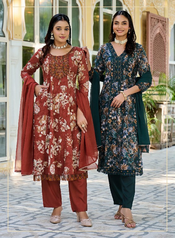 PIROHI RISHITA WHOLESALE READYMADE HEAVY RAYON WITH WORK AMARKALI 3 PCS COMBO SET SUITS EXPORTER