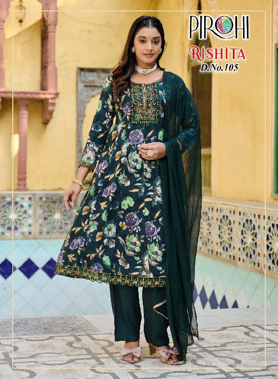 PIROHI RISHITA WHOLESALE READYMADE HEAVY RAYON WITH WORK AMARKALI 3 PCS COMBO SET SUITS EXPORTER