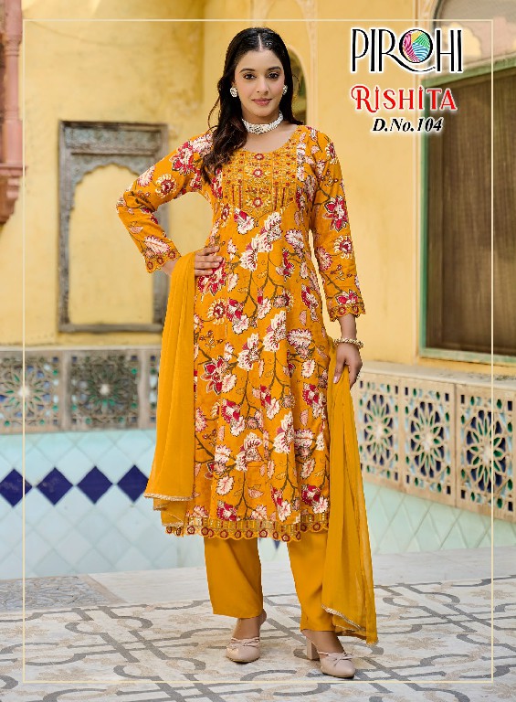 PIROHI RISHITA WHOLESALE READYMADE HEAVY RAYON WITH WORK AMARKALI 3 PCS COMBO SET SUITS EXPORTER