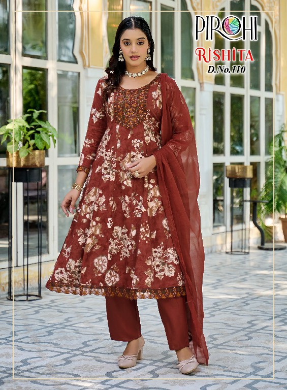 PIROHI RISHITA WHOLESALE READYMADE HEAVY RAYON WITH WORK AMARKALI 3 PCS COMBO SET SUITS EXPORTER
