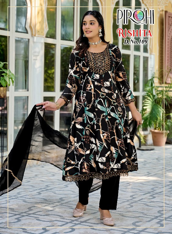 PIROHI RISHITA WHOLESALE READYMADE HEAVY RAYON WITH WORK AMARKALI 3 PCS COMBO SET SUITS EXPORTER