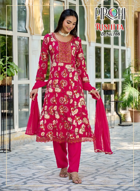 PIROHI RISHITA WHOLESALE READYMADE HEAVY RAYON WITH WORK AMARKALI 3 PCS COMBO SET SUITS EXPORTER
