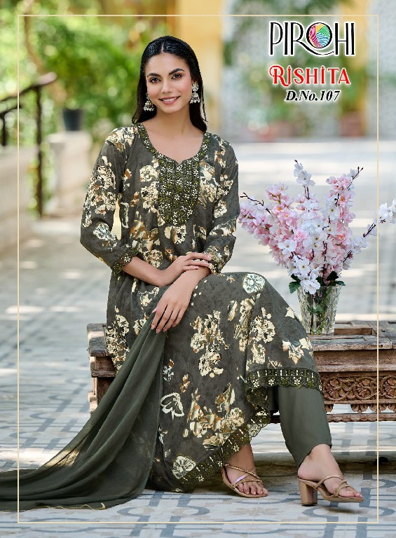PIROHI RISHITA WHOLESALE READYMADE HEAVY RAYON WITH WORK AMARKALI 3 PCS COMBO SET SUITS EXPORTER