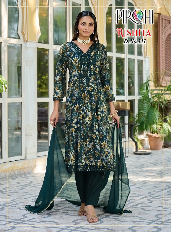 PIROHI RISHITA WHOLESALE READYMADE HEAVY RAYON WITH WORK AMARKALI 3 PCS COMBO SET SUITS EXPORTER