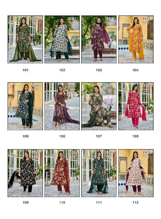 PIROHI RISHITA WHOLESALE READYMADE HEAVY RAYON WITH WORK AMARKALI 3 PCS COMBO SET SUITS EXPORTER
