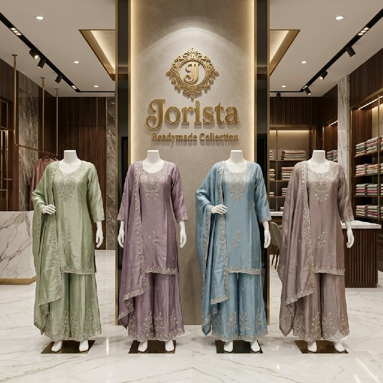 ZORISTA D.NO 11047 WHOLESALE READYMADE PREMIUM HUNAI SILK WITH BEATS WORK 3 PCS SUITS SUPPLIER