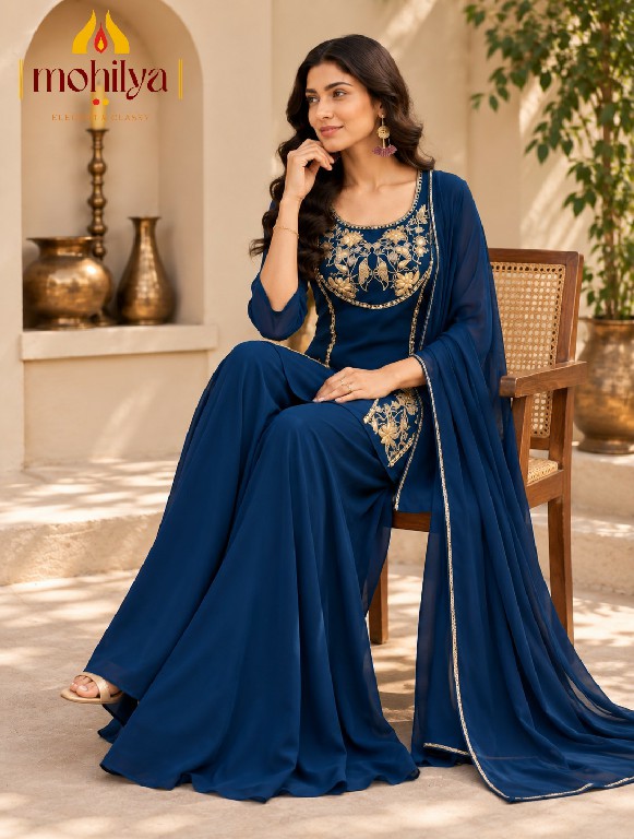 MOHILYA D.NO 271 WHOLESALE READYMADE MAL TWO TONE GLAMOURS STYLE 3 PCS COMBO SET SUITS EXPORTER