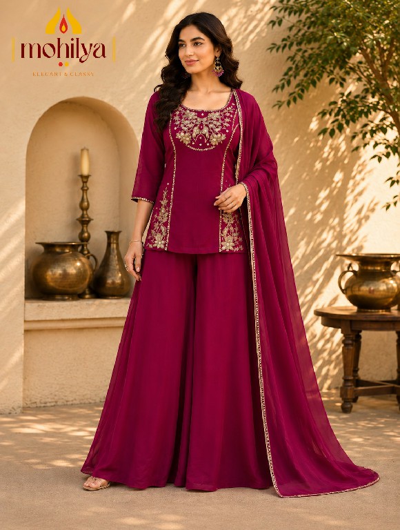 MOHILYA D.NO 271 WHOLESALE READYMADE MAL TWO TONE GLAMOURS STYLE 3 PCS COMBO SET SUITS EXPORTER
