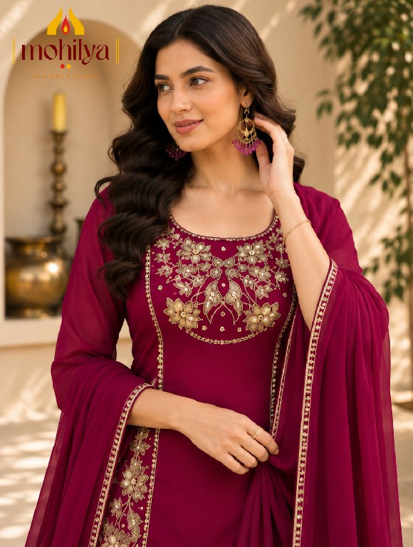 MOHILYA D.NO 271 WHOLESALE READYMADE MAL TWO TONE GLAMOURS STYLE 3 PCS COMBO SET SUITS EXPORTER